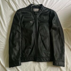 Wilsons Black GenuineLeather Stand Up Collar Moto Jacket